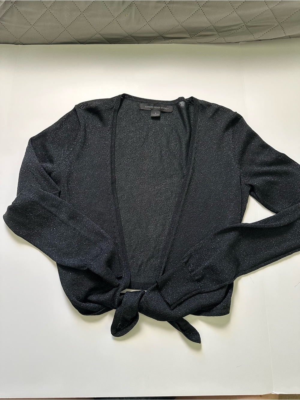 Express Black Tie-Front Shimmer Cardigan-Small